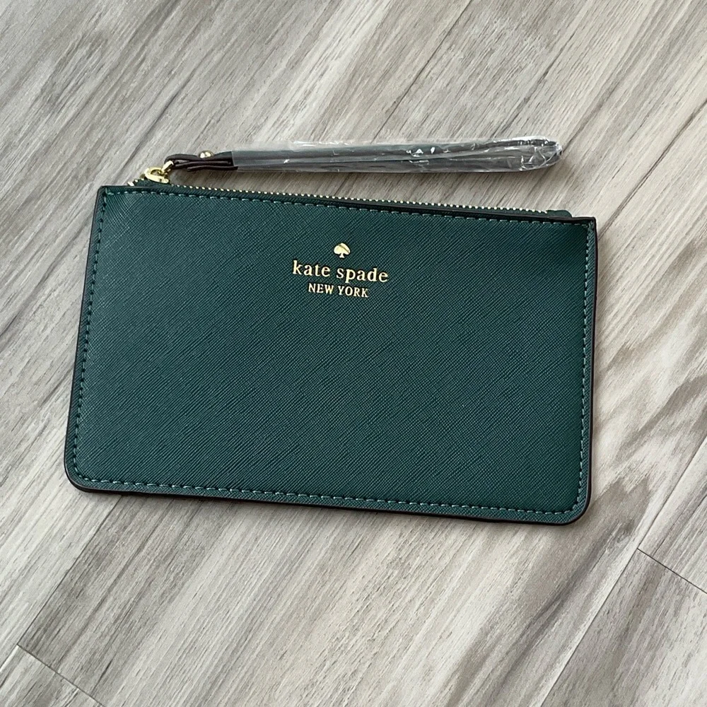 Kate Spade Forest Green Clutch with Gold Detail NWT